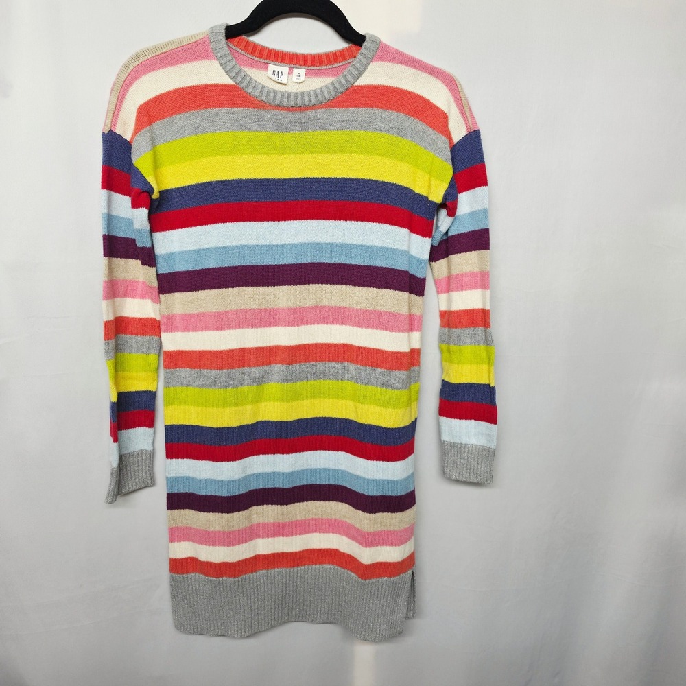 Gap Sweater Dress Girls XL 12 Multi Color Striped Long Sleeve Knit Sparkle Trim - Picture 2 of 7